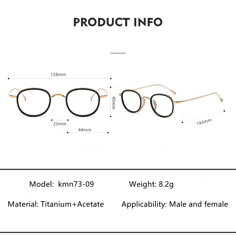 Mắt Kính Gọng Oval Nhỏ Bằng Titan + Sợi Acetate Phong Cách Nhật Bản KMN73-09