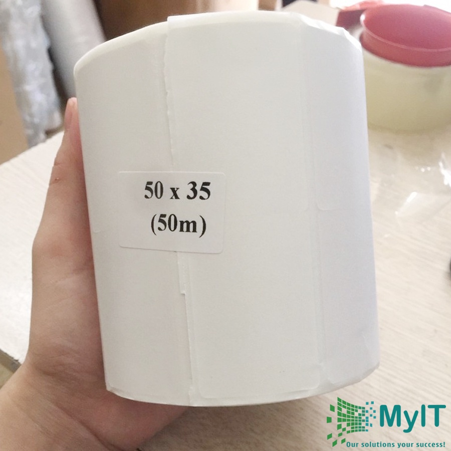 Giấy in tem decal mã vạch 2 tem 1 hàng 50x35mm cuộn 50m