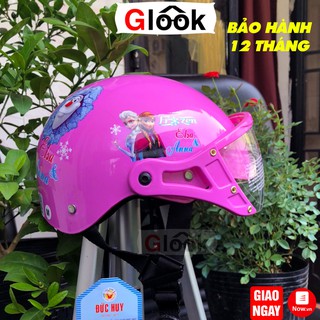 Mũ bảo hiểm cho bé gái nửa đầu kính chắn gió cao cấp - nón bảo hiểm cho bé gái 1,2,3-6 tuổi - glook store