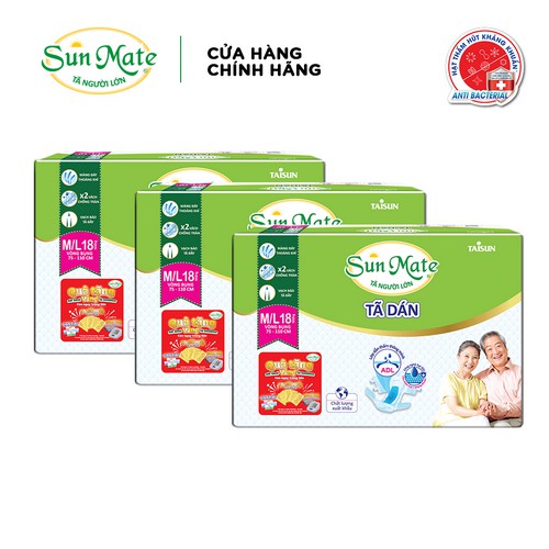 (Bao bì mới) Combo 3 tã dán Sunmate M/L18