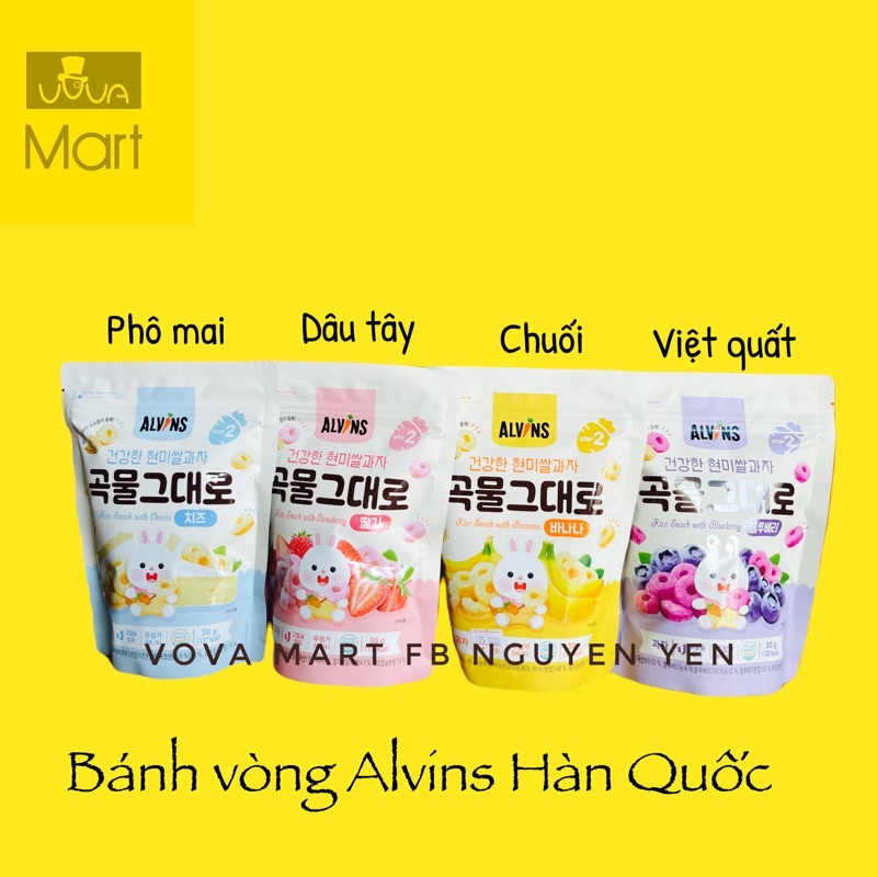 Bánh Ăn Dặm Gạo Lứt Organic Alvins Hình Vòng Tròn Cho Bé 7th+ Hữu Cơ Date 2022