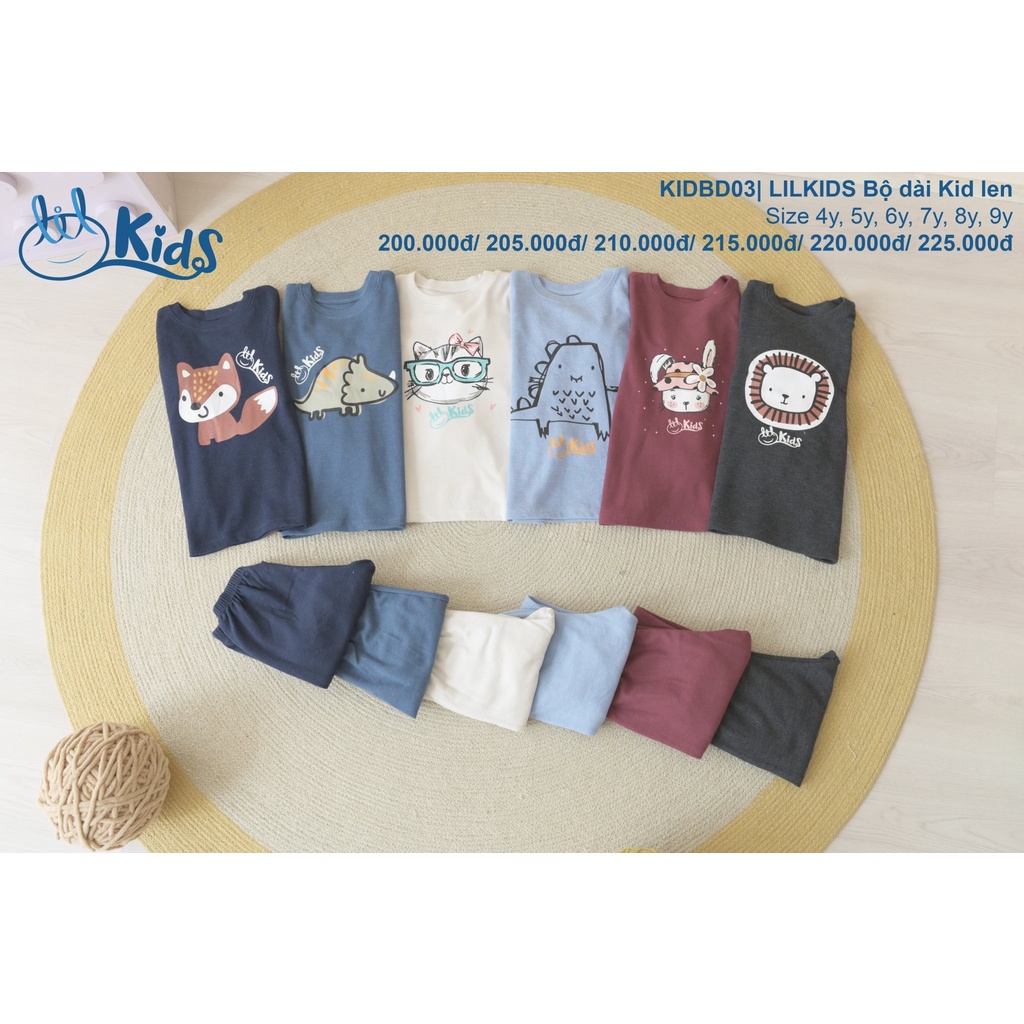 Bộ quần áo dài tay kid len cho bé trai và bé gái từ 5y đến 9y little love (KIDBD03)