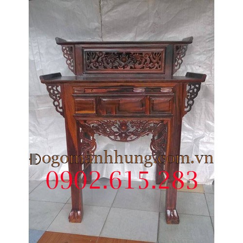 Bàn thờ gia tiên nhị cấp, bàn thờ 2 tầng gỗ muồng Kích thước: dài 1m07 x cao 1m34 x sâu 78cm.