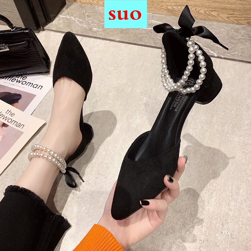 Giày búp bê mũi nhọn đính ngọc trai thời trang Hàn Quốc dễ phối đồ cho nữ 2021