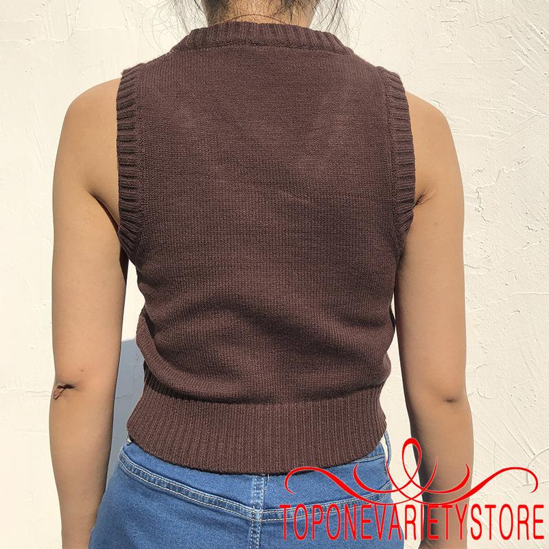 Áo sweater không tay cổ V họa tiết sọc caro thời trang quyến rũ cho nữ