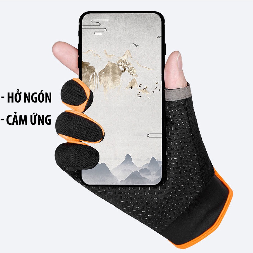 Găng tay xe máy, xe đạp hở 2 ngón Sport - Chống trượt, Chống nắng, Cảm ứng sử dụng điện thoại