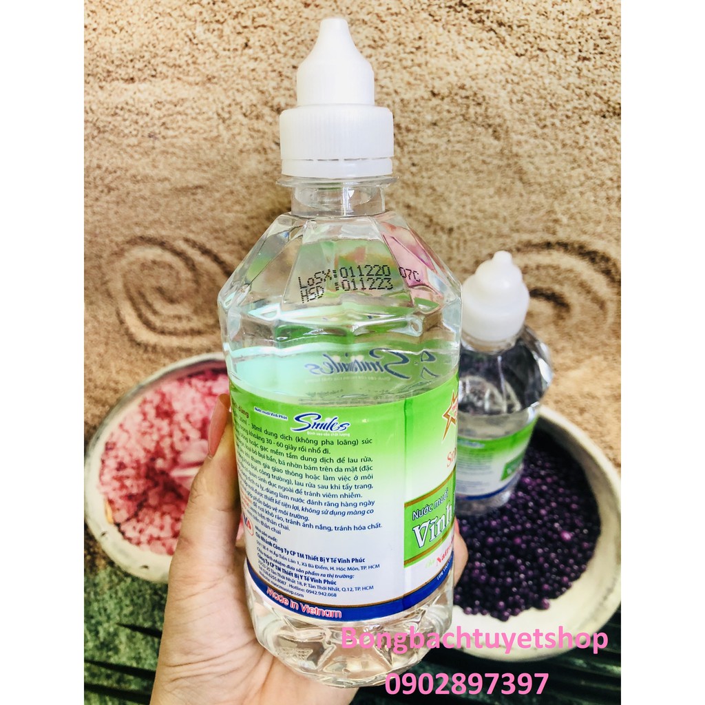 Nước muối Vĩnh Phúc Smiles Natriclorid 0.9% 500ml - Nước muối sinh lí chai nhỏ 0,5 lít