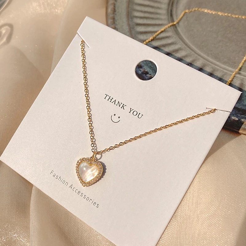 Vòng cổ Mặt Trái Tim Đính Đá Opal Lấp Lánh Cho Nữ