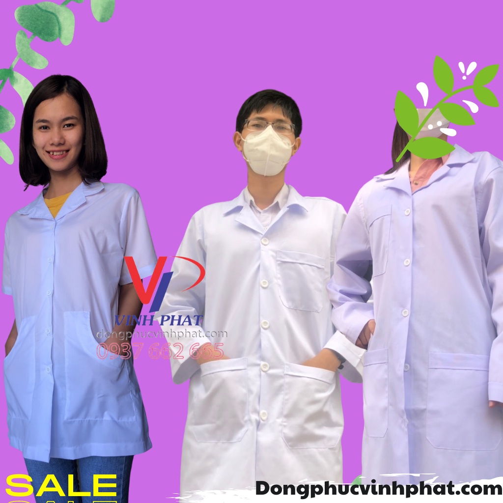 Áo Blouse Trắng Tay Ngắn Cho Nữ Dược Sĩ Nhà Thuốc Spa, Áo Y Tá Túi Chéo - VĨNH PHÁT