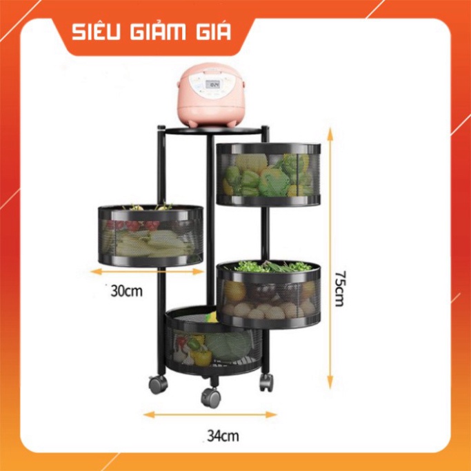 Kệ Xoay tròn - vuông Đa Năng .Kệ Rau Củ Quả 3/4/5 Tầng Có Bánh Xe Di Chuyển.