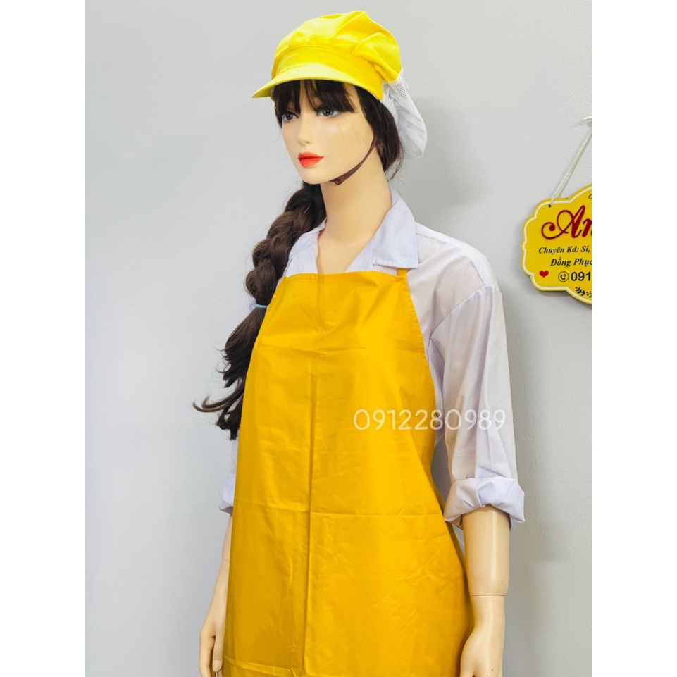 Tạp dề yếm chống thấm nước màu vàng, tạp dề thủy sản _ Hình chụp thật