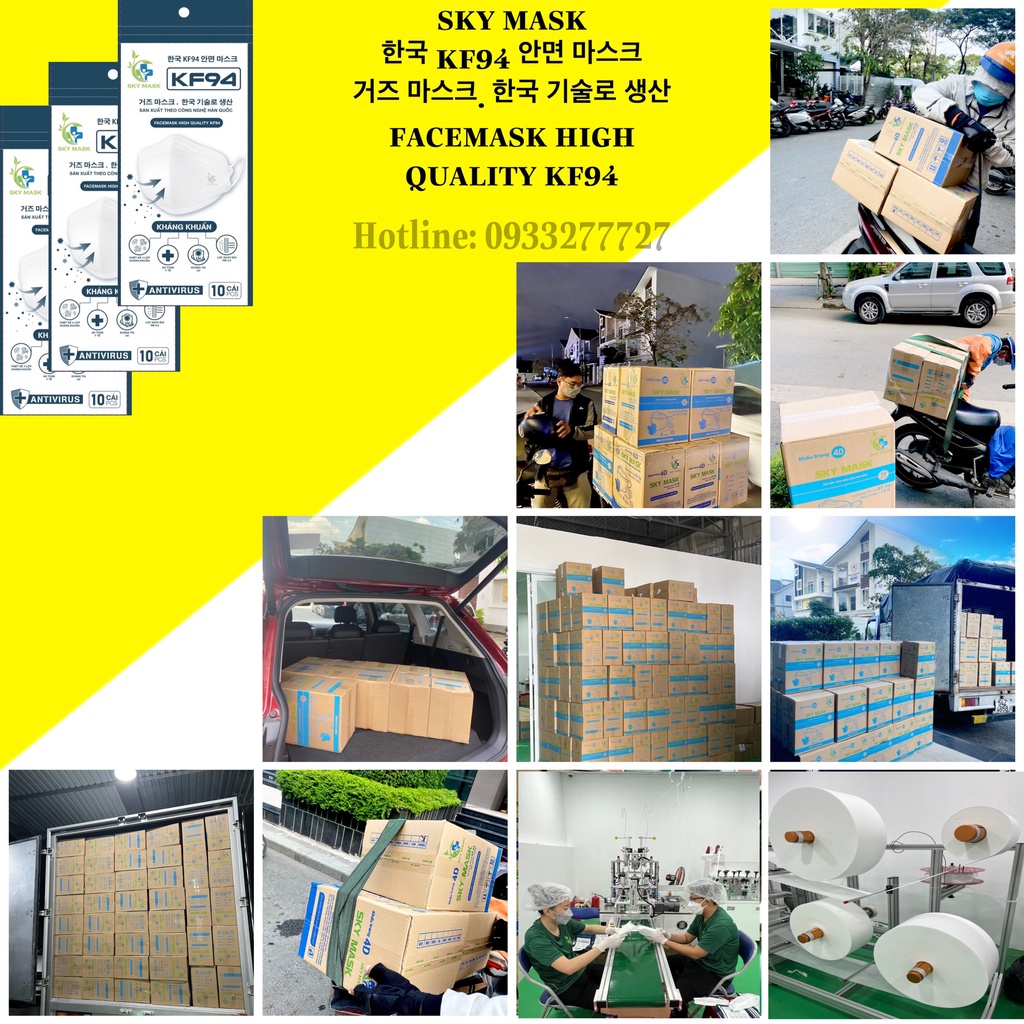 Giá sỉ khẩu trang y tế KF94 HÀN QUỐC, không xù lông, dễ thở, không đứt dây