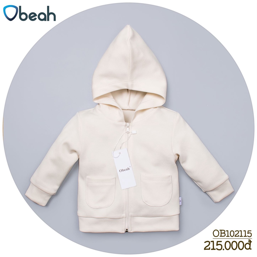 Obeah Áo khoác cotton tổ ong mũ liền màu Be Fullsize 59 đến 90 cho bé từ 0 đến 24 tháng