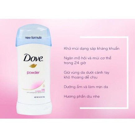 [Date 6-2023] Lăn khử mùi Nữ Dove Powder, Fresh, Original Clean - Mỹ - 74g