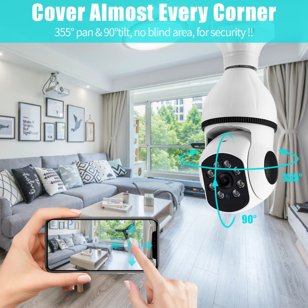 E27 2.4G/5G Wifi 2 Băng Tần Ip Camera Toàn Cảnh 360 Độ Có Hồng Ngoại Quay Ban Đêm An Ninh Ngôi Nhà Video giám Sát Camara
