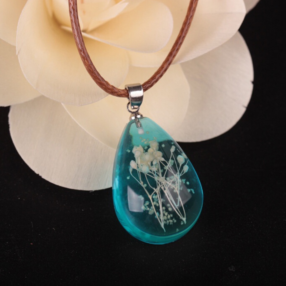 [Hàng Có Sẵn] Vòng cổ Mặt Giọt Nước Mắt Xích Hợp Hoa Khô Phát Sáng Trong Bóng Tối