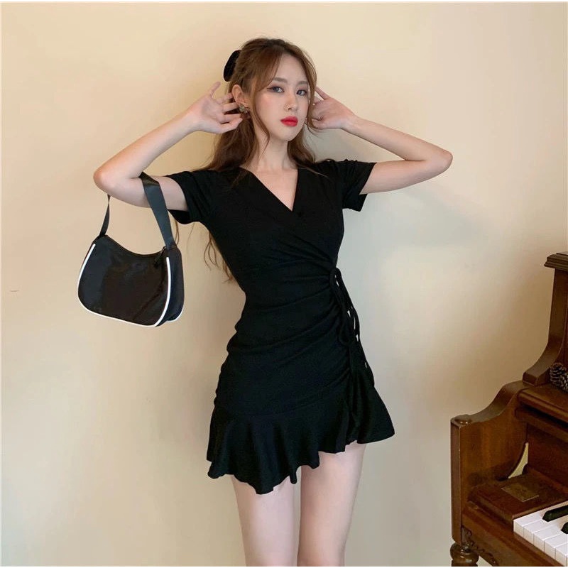 Đầm Ngắn Cổ Chữ V Phong Cách Thời Trang Hàn Quốc Dành Cho Nữ