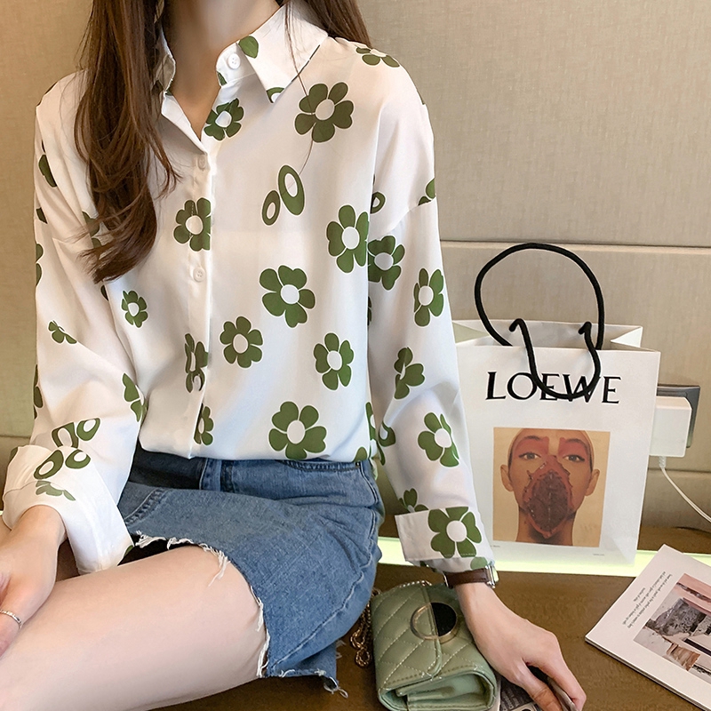 Spring 2020 New Korean Blouse, Printed Loose Long Sleeve Shirt Top