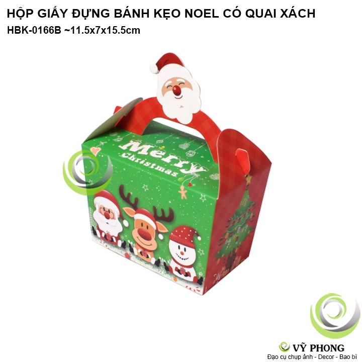 HỘP GIẤY ĐỰNG BÁNH KẸO NOEL GIÁNG SINH CÓ QUAI XÁCH HỘP ĐỰNG QUÀ TẶNG CHRISTMAS IN HÌNH TUẦN LỘC HBK-0166