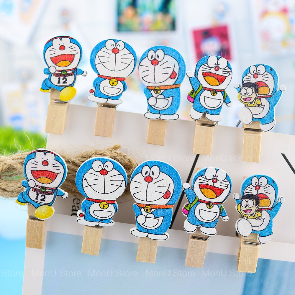 Kẹp gỗ kẹp ảnh SET 10 cái hình DORAEMON DOREMON dễ thương cute (tặng 140cm dây thừng treo) MON0041