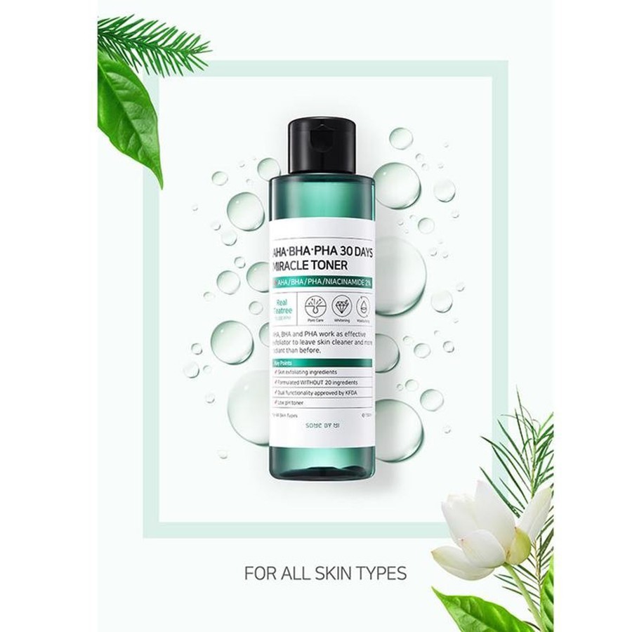 Combo sản phẩm toner và serum làm sạch mụn dưỡng trắng sáng da some by mi aha-bha-pha 30 days miracle - Lamicare