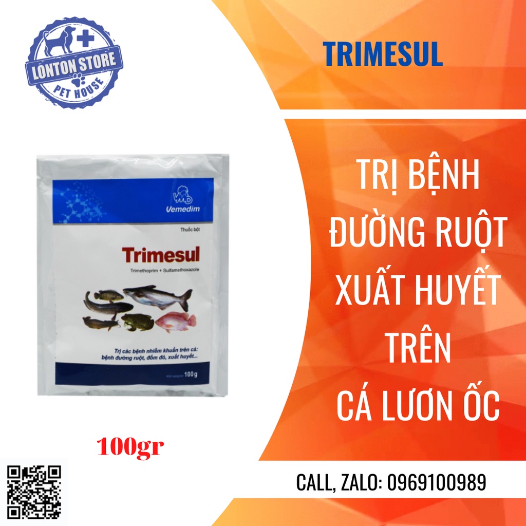 [GÓI LẺ] VEMEDIM Trimesul dùng cho nhiễm khuẩn ở cá lươn ốc ếch gói 100g - Lonton store