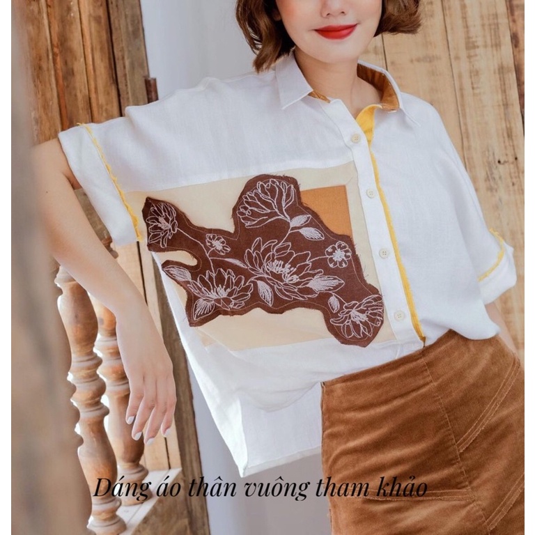 Áo sơ mi thân vuông vẽ tay, vải linen mềm mại - by Savanna