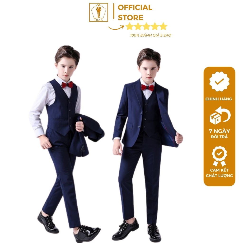 Set Vest Cho Bé Trai TRAZ 2 Màu Sang Trọng Hàng Cao Cấp(1 áo vest+1quần+1gile)(bé có bụng tăng 2size)