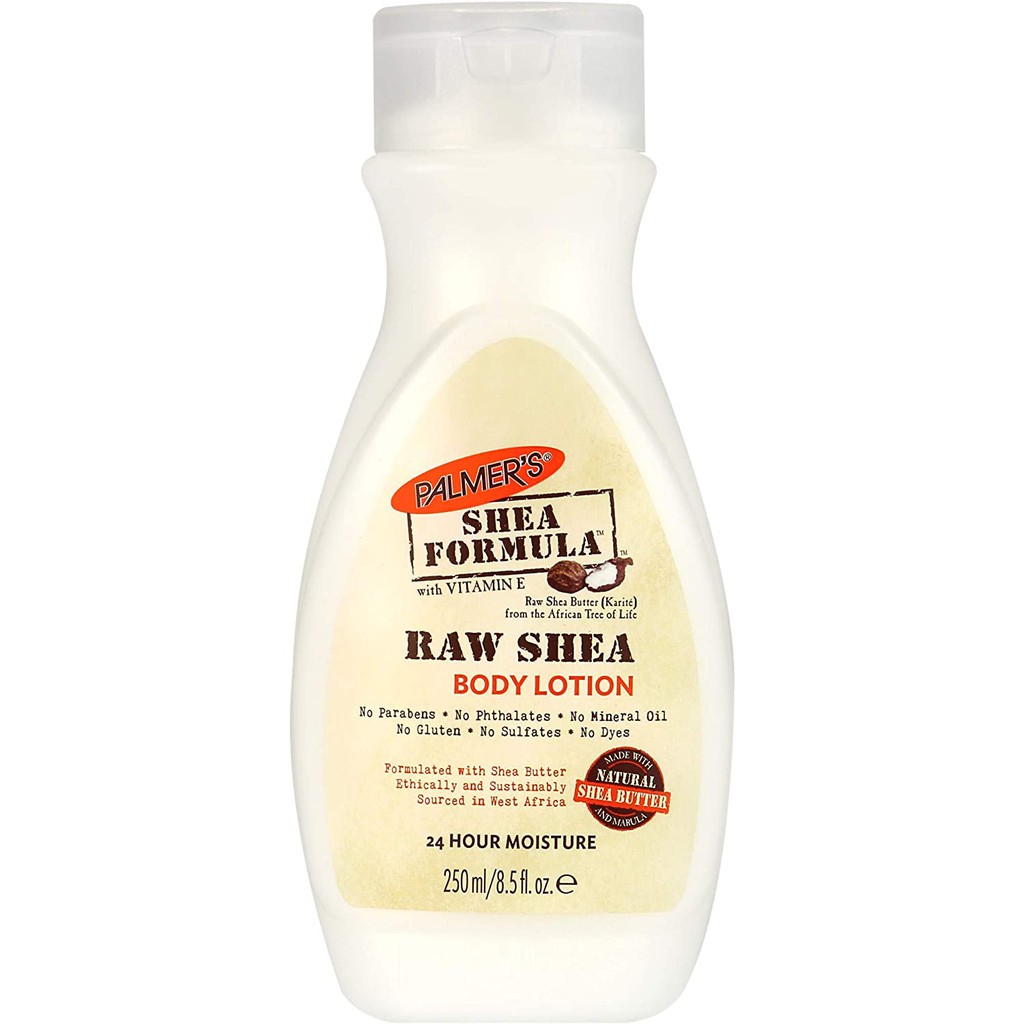 Dưỡng thể thiên nhiên giữ ẩm da 24h Palmer's Shea Formula Raw Shea Body Lotion 250ml (Mỹ)