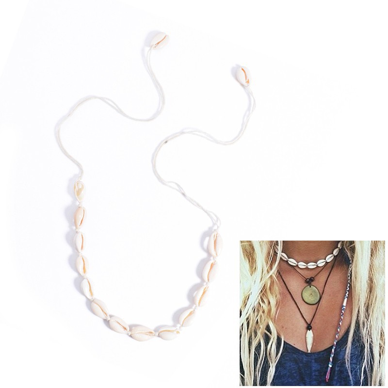 Vòng cổ dây nhung đính vỏ sò thời trang đi biển phong cách Bohemian