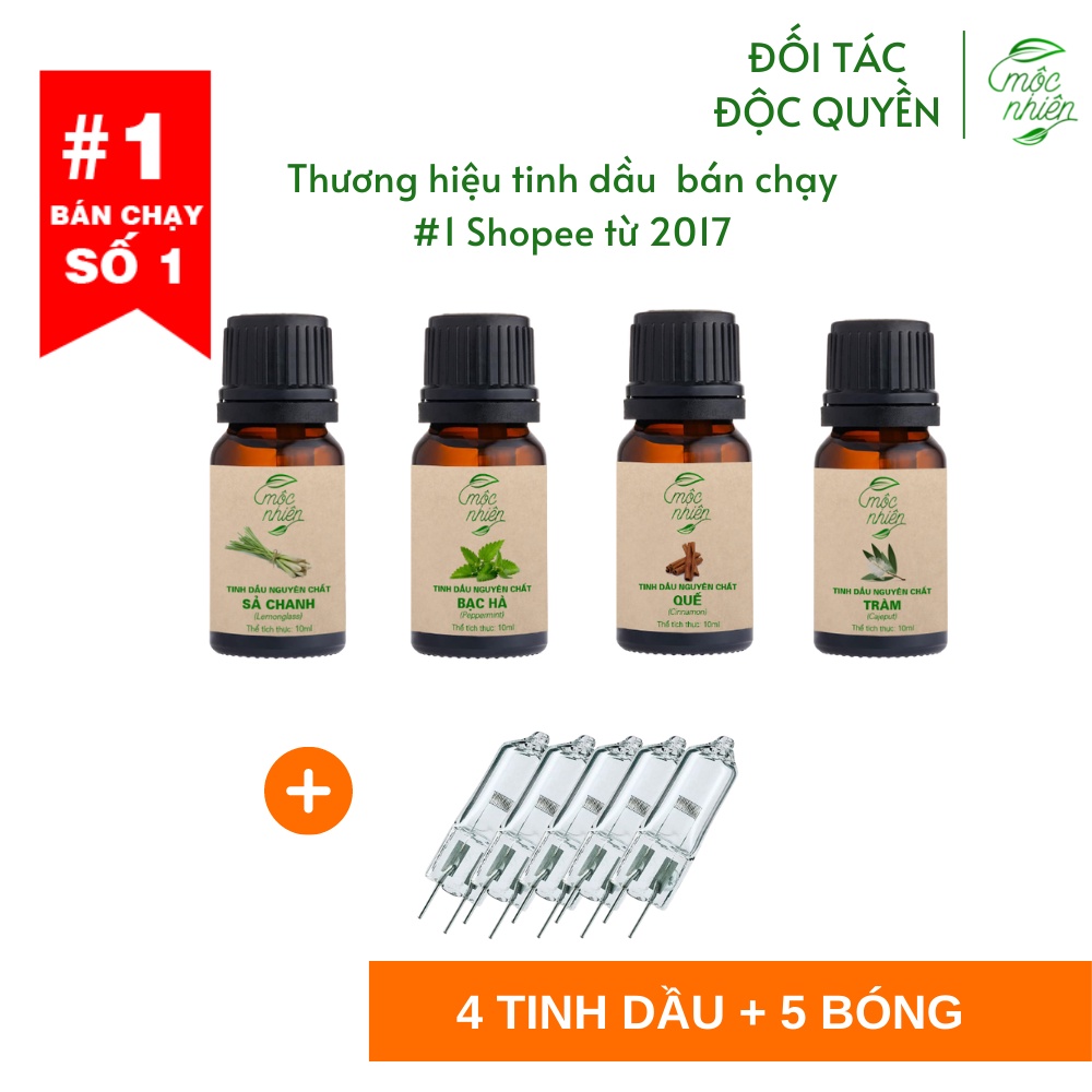 Combo 4 tinh dầu + 5 bóng đèn xông tinh dầu cao cấp dùng để thay thế