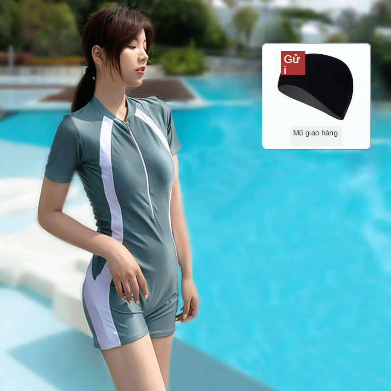 Korean Bigsize Swimwear One-piece Zipper Short Sleeve Sexy Sports For Womens | BigBuy360 - bigbuy360.vn