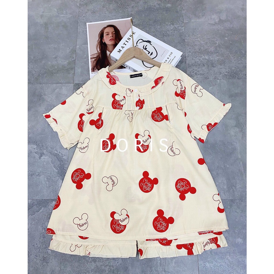 Bộ bầu sau sinh ĐŨI cộc tay  pyjama cổ tròn mặc nhà mùa Hè mát mịn