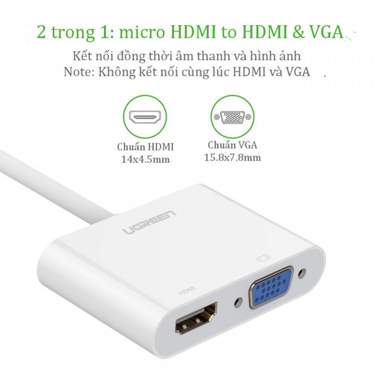 Bộ chuyển đổi micro HDMI sang HDMI và VGA dài 10CM UGREEN MM115 30354 Hàng Chính Hãng
