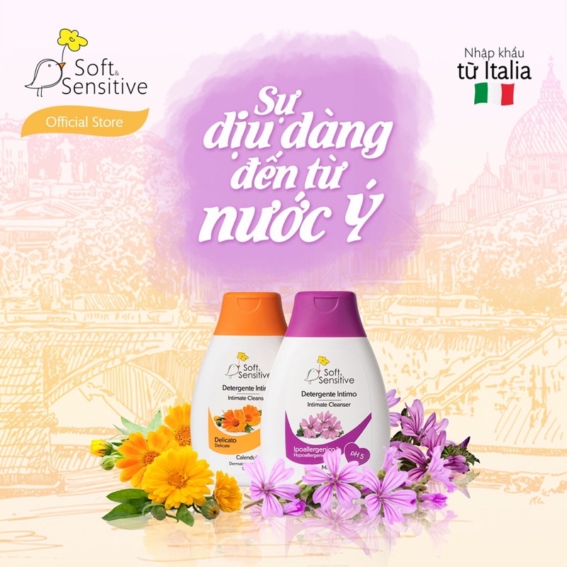 ✅[Chính hãng] Dung dịch vệ sinh Soft &amp; Sensitive chiết xuất Hoa Cúc - sự dịu dàng đến từ nước Ý ( Chai 200ml)