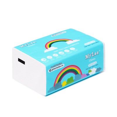 giấy myLan, giấy rút cầu vồng 3 lớp 300 tờ chiết xuất 100% bột gỗ thông nguyên chất bịch 10 gói