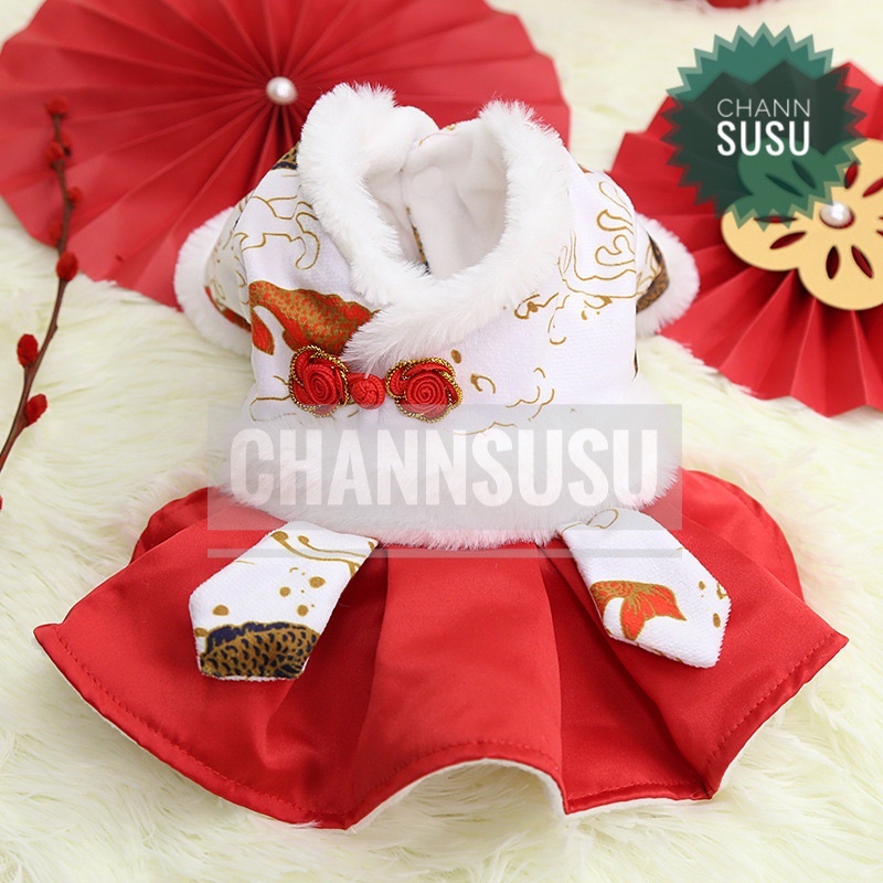 VÁY THÚ CƯNG - Váy tai thỏ điệu siêu mịn đẹp Tết cho chó mèo thú cưng