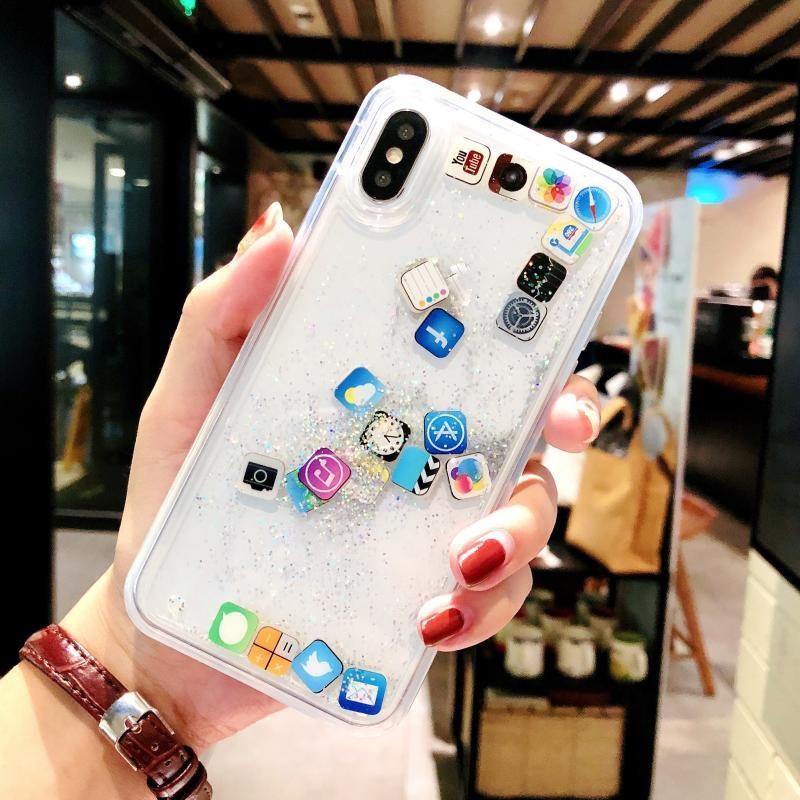Ốp lưng kim tuyến biểu tượng IOS tương thích cho IPhone 13 7 8 Plus X XS XR XS Max 11 12 Pro Max
