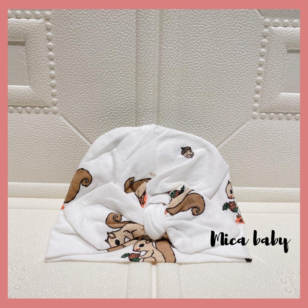 Mũ turban màu trắng họa tiết sóc nâu đáng yêu cho bé Mica Baby MTB99