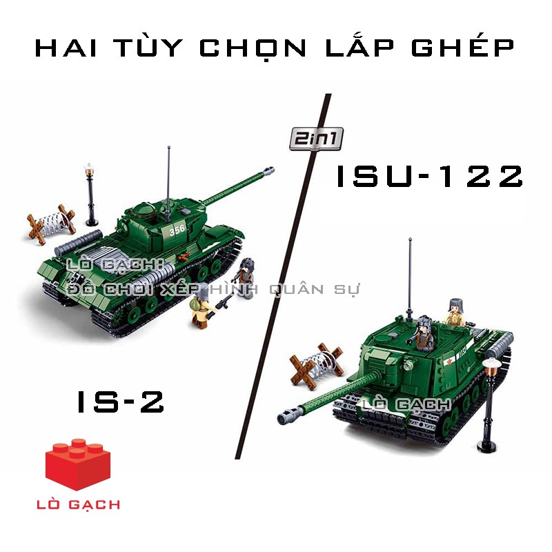 Bộ xếp hình 2 trong 1 - Xe tăng IS-2 - Pháo tự hành ISU-152 Liên Xô Chiến tranh thế giới 2 WW2 845 chi tiết