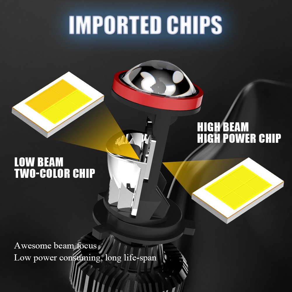 Đèn Pha LED H4 Mini 3000K 4300K 6000K Ánh Sáng Cao / Thấp Không Có Radio 3 Màu Phích Cắm Và Sử Dụng Điện Cho Xe Hơi