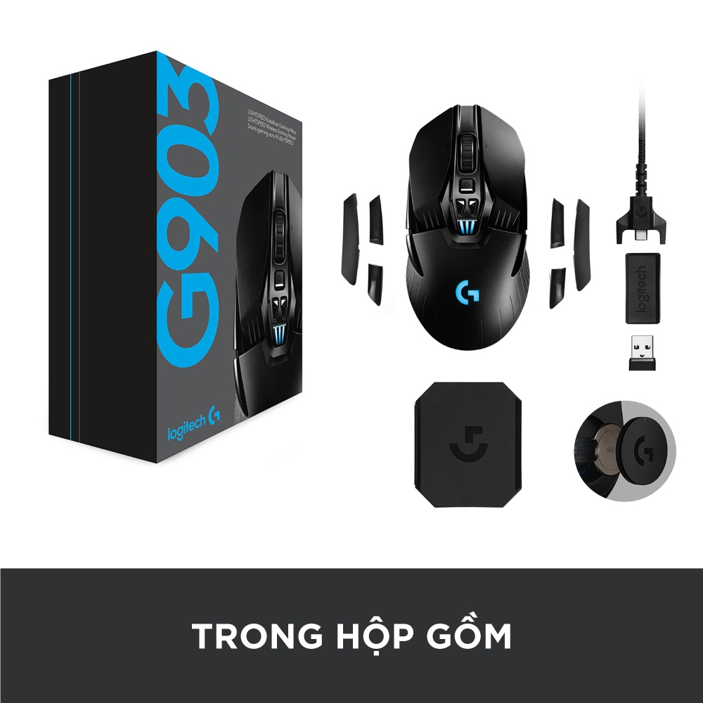 Chuột game không dây RGB Logitech G903 Hero - Cảm biến Hero 25k, pin sạc, PC