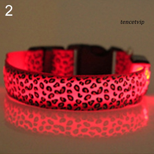 Vòng Cổ Nylon Có Đèn Led Phát Sáng Họa Tiết Da Báo An Toàn Cho Thú Cưng