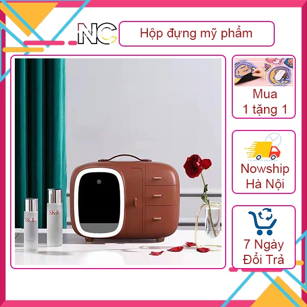 Hộp đựng mỹ phẩm trang sức có gương đèn Led chống nắng chống bụi, Hộp đựng mỹ phẩm nhiều ngăn tiện ích