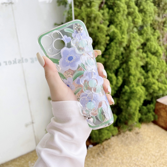 Casing For IPhone 13 12 11 Pro Max Mini SE 2020 6 6S 7 8 7+ 8+ 6+ 6S+ X XS XR XSMAX ProMax Cute Flowers Tpu Fine Hole Shockproof Clear Soft Phone Case Best Friend Back Cover with Chain CES 27