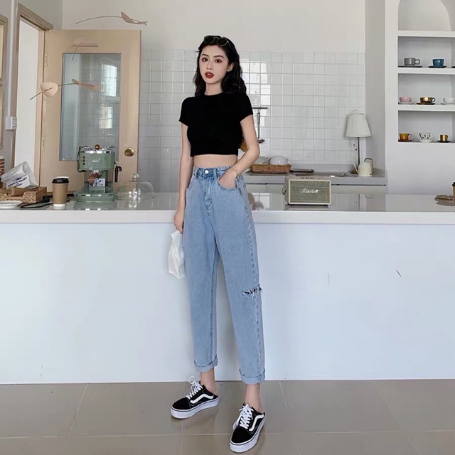 ORDER] SET ÁO PHÔNG CROPTOP VÀ QUẦN BÒ CẠP CAO | Shopee Việt Nam