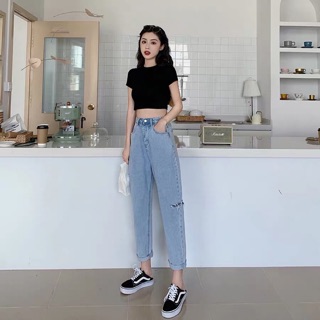 [ORDER] SET ÁO PHÔNG CROPTOP VÀ QUẦN BÒ CẠP CAO