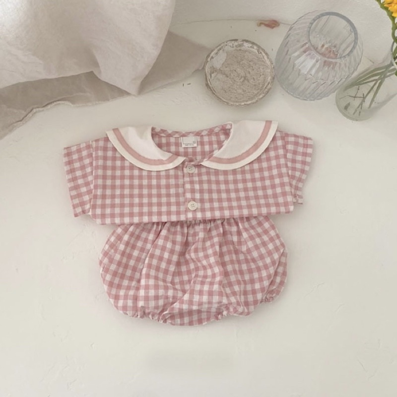 Quần áo cho bé Bộ cộc kẻ caro mặt cười style Hàn siêu xinh cho bé trai và bé gái_Hàng QCCC