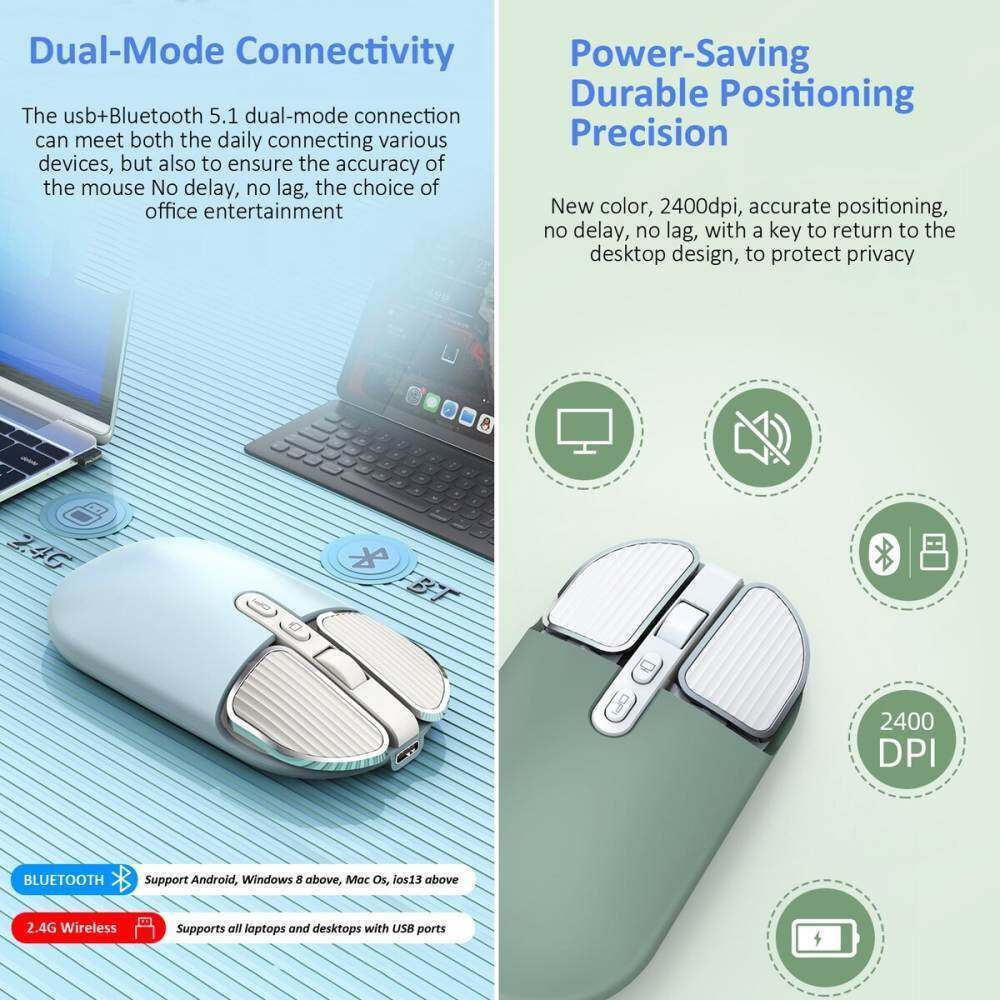 Chuột Không Dây Bluetooth 5.0 2.4G Mới Đáng Yêu Cho PC Notebook Laptop