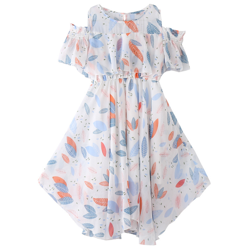 Đầm voan phối họa tiết lá cây phong cách Hàn Quốc thời trang mùa hè cho bé gái